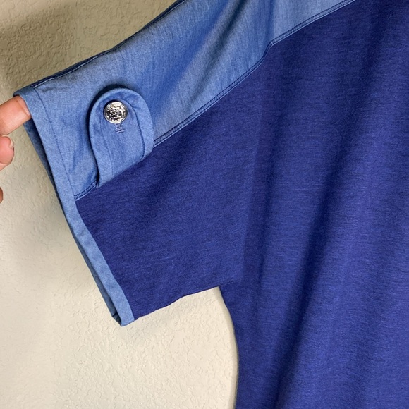 St. John Yellow Tag Denim Chambray Full Zip Front Short Sleeve Top L - Picture 10 of 12